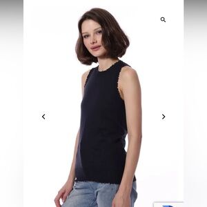NWT MINNIE ROSE cotton cashmere frayed tank in navy size S Small NWT